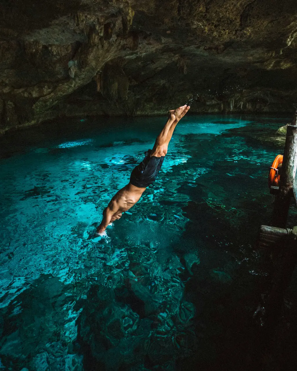 Diving into Dos Ojos cenote, Quintana Roo