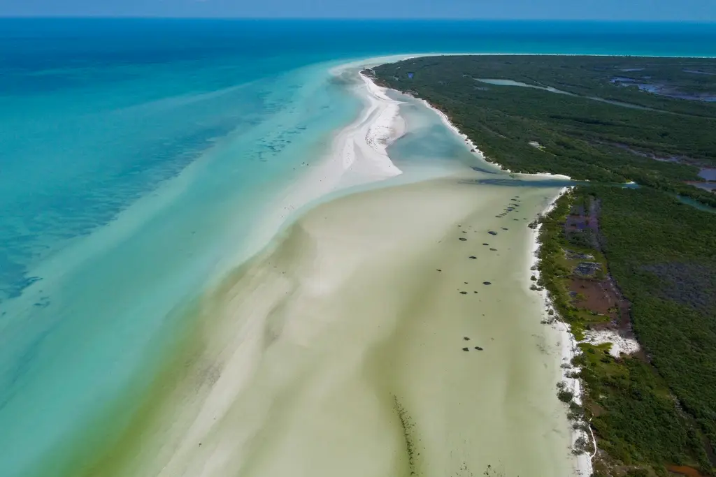 Aerial view of the Holbox sandbar
