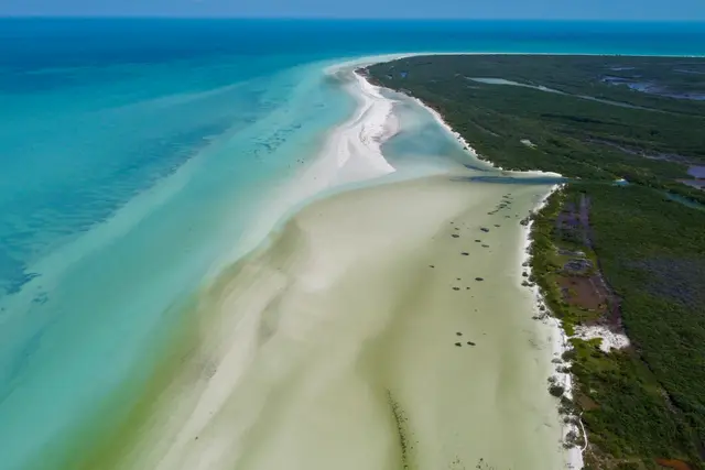 Aerial view of the Holbox sandbar