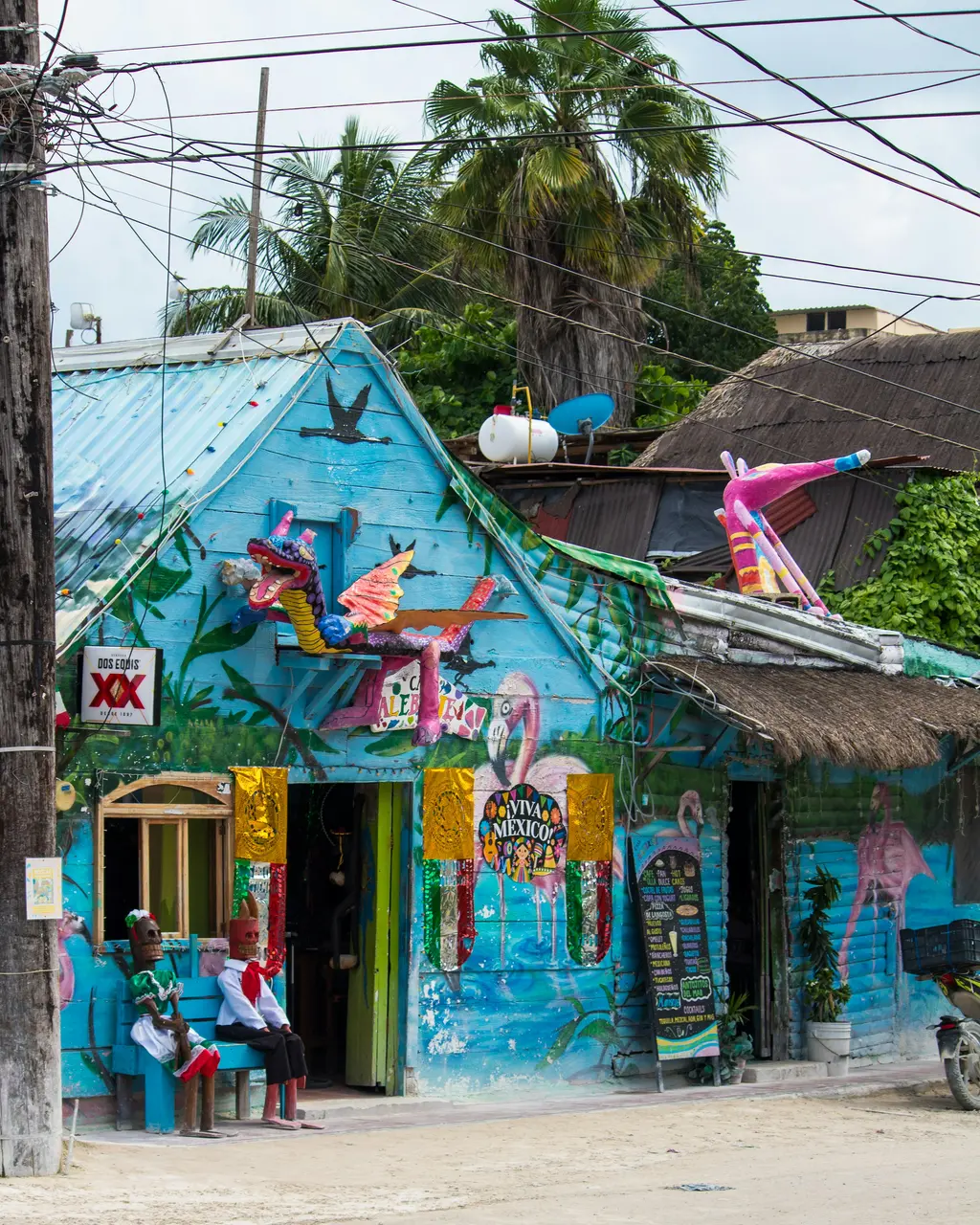 Colorful mural on a Holbox house